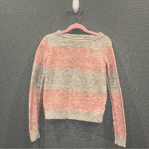 Girls Cat & Jack Size Medium 7/8 Gray Silver Red Striped Long Sleeve Sweater Top